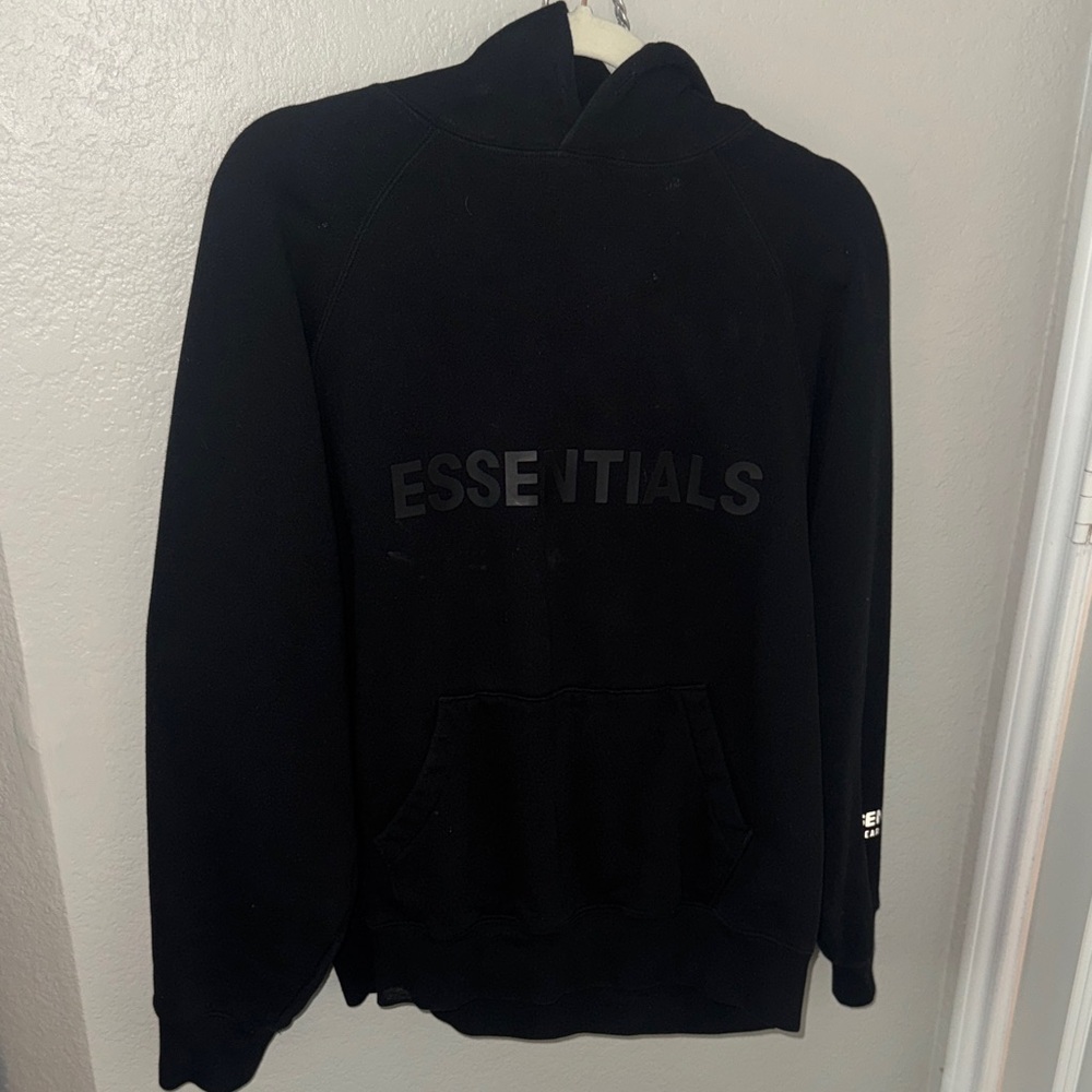 Essentials Black Pullover Hoodie with Tonal Logo
